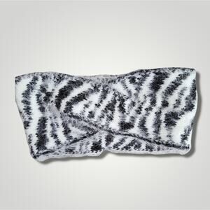 DKNY fuzzy animal print twist headband black and white